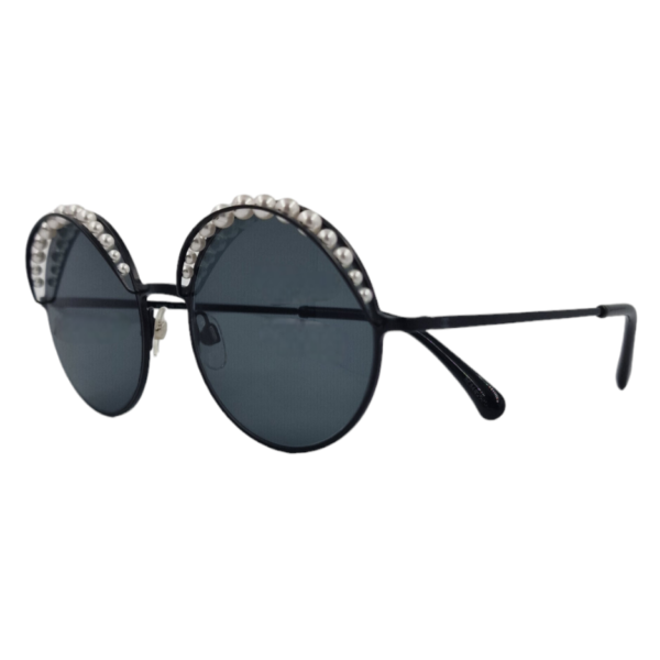 gafas monturas sol chanel 4234-h redondo metal perlas negro gris optica hermo