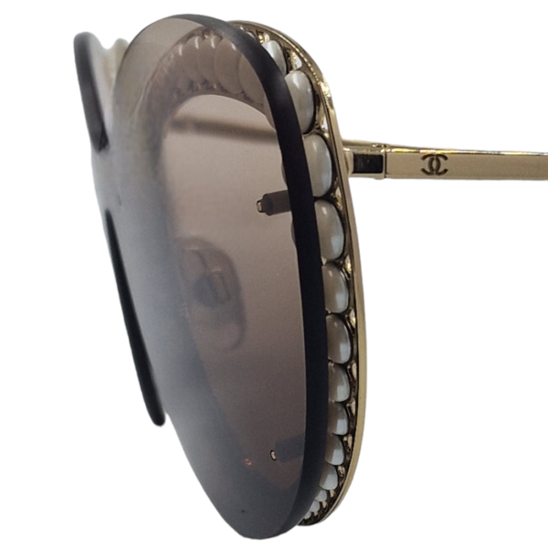 gafas monturas sol metal mariposa perlas marrón dorado optica hermo